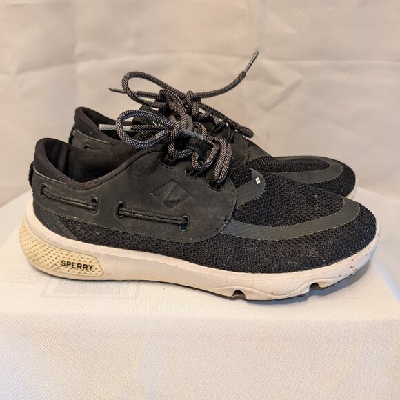Sperry 7 SEAS Boat Shoes BLACK Size 6.5M - Picture 1 of 8